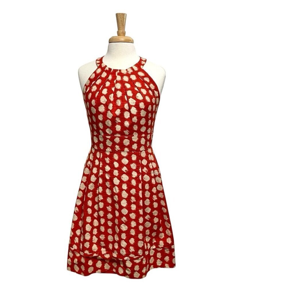 Eliza J. Abstract Polka Dot Poppy Print Stretch Fit Flare Dress Red size 8